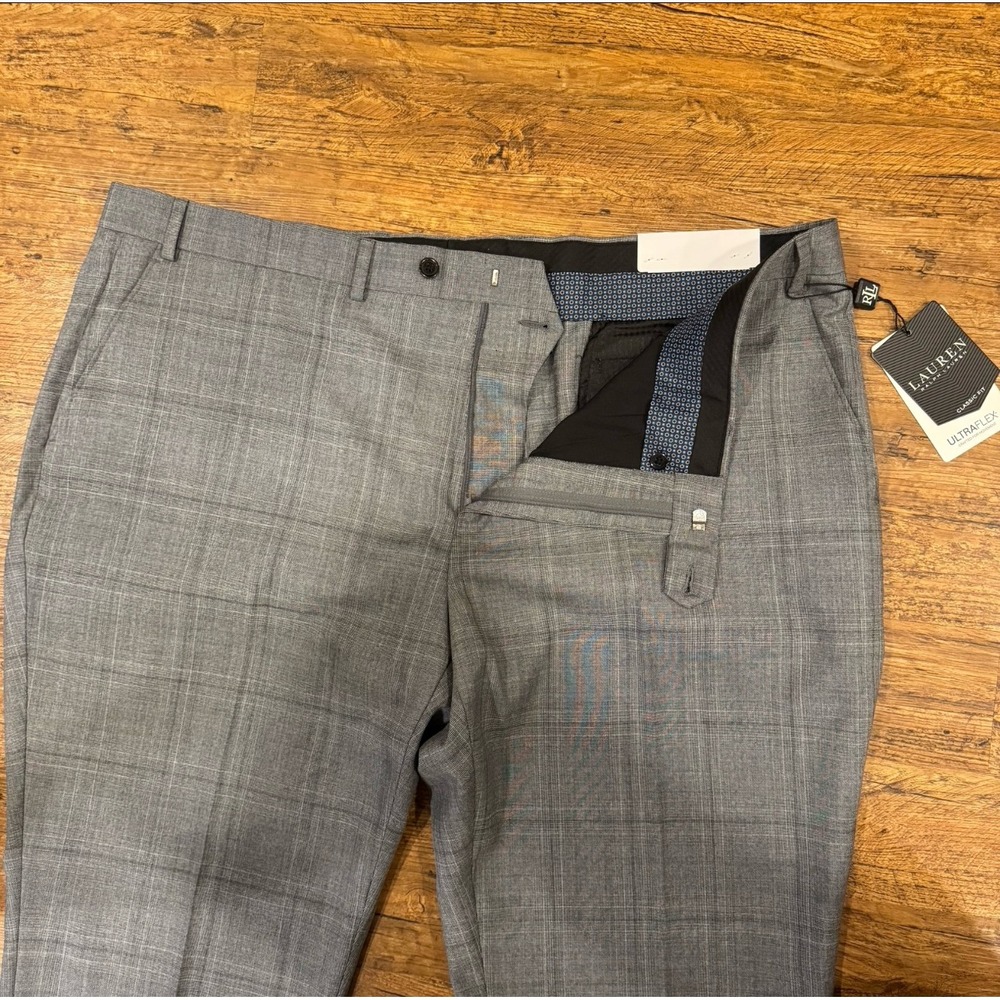 Lauren Ralph Lauren UltraFlex Gray Plaid Wool Blend Classic Dress Pant Men 44x30 - Picture 4 of 9